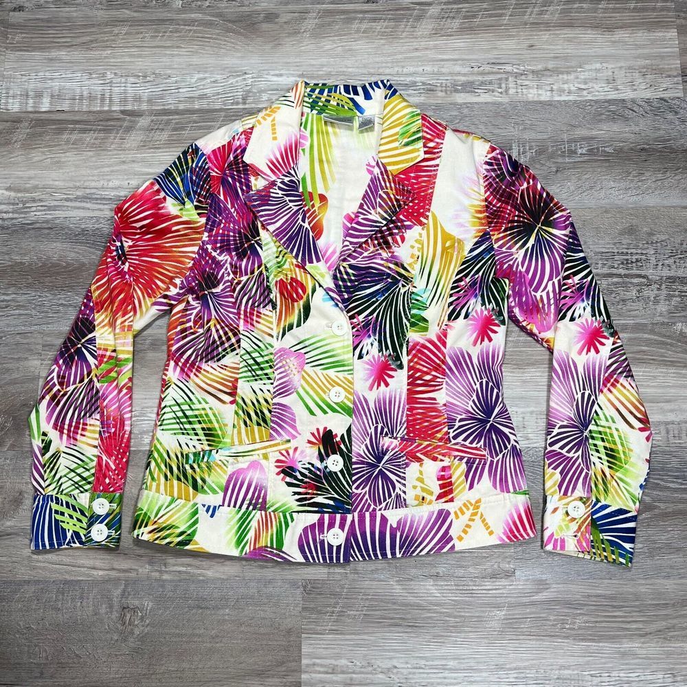 Chico’s Blazer Womens Small 0 Floral Button Front Blazer Jacket‎